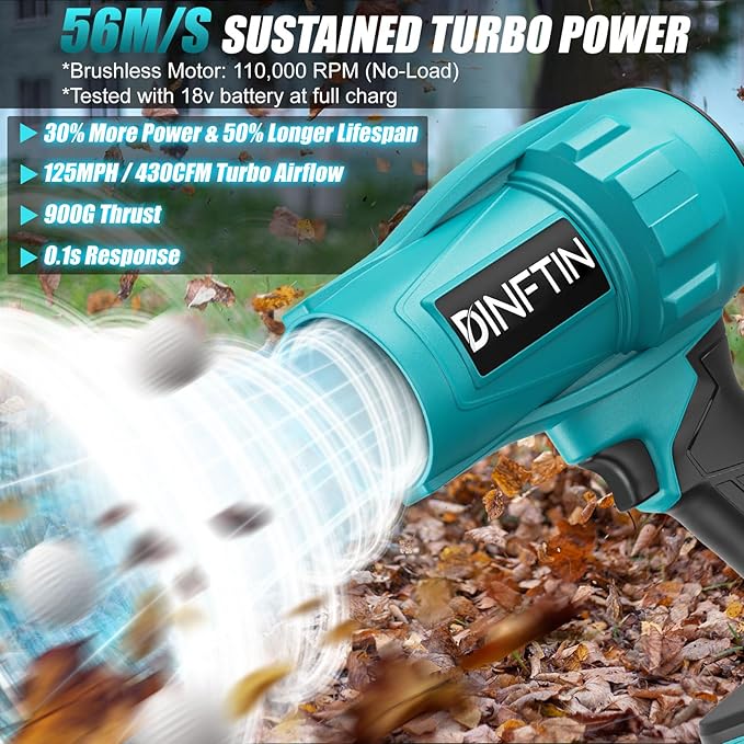 Brushless Cordless Leaf Blower Compatible for Makita 18V Battery(Tool Only) 125MPH 430CFM Variable Speed Turbo Blower Lightweight Handheld Blower for Lawn Garage Snow Patio