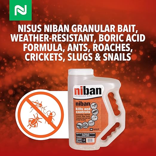 Nisus Niban Granular Bait Weather-Resistant Boric Acid Formula Ants Roaches Crickets Slugs &amp Snails Indoor/Outdoor Use 4 lbs