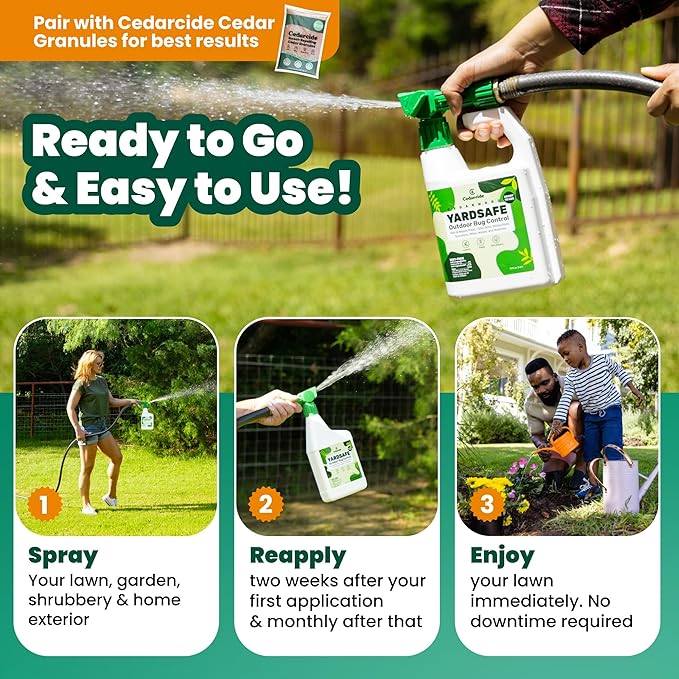 Outdoor YardSafe | Kills &amp Repels Mosquitoes Ticks Fleas Mites &amp More with Natural Essential Oils | Family &amp Pet-Safe | Eco-Friendly | 2 Quarts (64 Oz.)