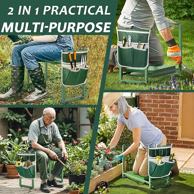FLINTER Garden Kneeler and Seat 10.2 Wider Heavy Duty Thick Gardening Bench for Kneeling and Seat - Multifunctional Kneeler Bench Gardening Gifts for Women Seniors Grandparents Green