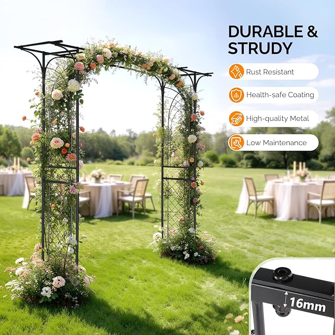VINGLI Garden Arbor Arch for Wedding Ceremony Party Christmas Garden Decor Steel Garden Trellis for Plant Climbing Pergola for Garden Backyard Lawn (Flat Top)