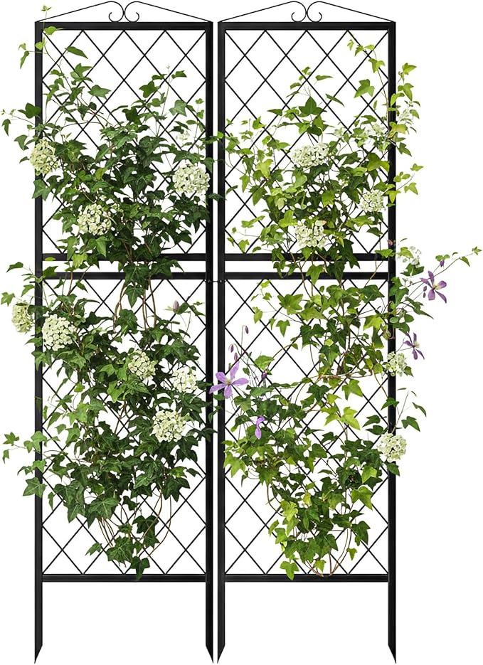 DoCred 2 Pack Garden Trellis for Climbing Plants 71 Inch Metal Plant Trellis for Plant Support Large Decorative Outdoor Trellis for Climbing Vegetable Flower Rose Vine Cucumber Black Rhombus Grid