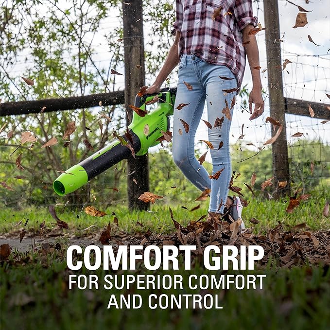 Greenworks 48V (24V x 2) Cordless Brushless Axial Leaf Blower (140 MPH / 585 CFM / 200+ Compatible Tools) (2) 4.0Ah Batteries and Dual Port Rapid Charger Included