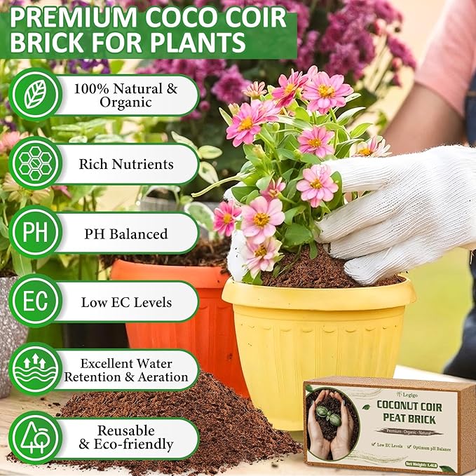 Legigo 12 Pack Premium Coco Coir Brick for Plants- 100% Organic Compressed Coconut Coir Bricks Starting Mix Coco Coir Fiber Coconut Husk for Planting Gardening Potting Soil Substrate Herbs