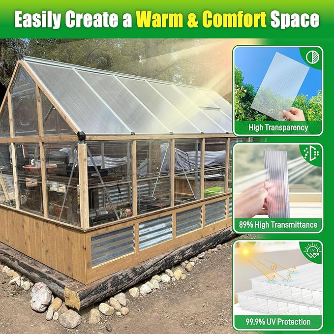 10 Pack Polycarbonate Greenhouse Panels 4' x 2' x 0.16'' Twin-Wall Polycarbonate Sheets All Weather Clear Roof Panels Greenhouse Replacement Panels