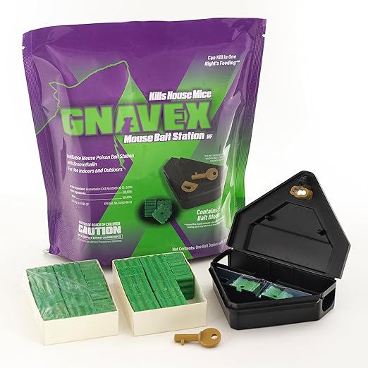 Gnavex Mouse Bait Station RF 32ct Refillable Bait Station with 32 Bromethalin Bait Blocks for Effective Indoor and Outdoor House Mouse Control