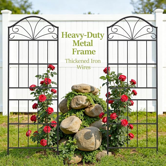 Metal Trellis for Climbing Plants Outdoor 60 * 19.7 Inch Tall Garden Trellis with Black Rustproof Coating Decorative Rose Trellis for Climbing Roses Vines and Flowers 2 Pack