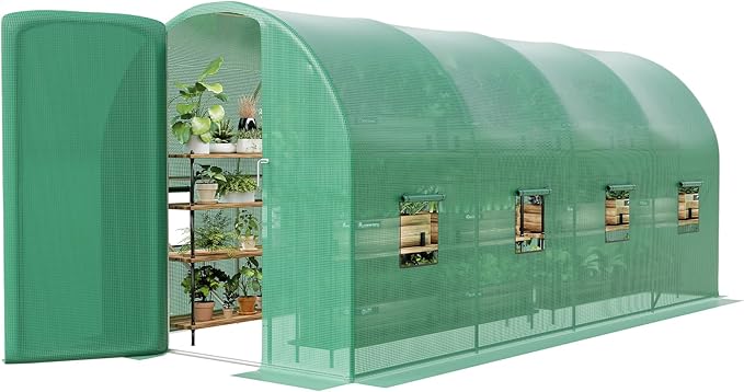Greenhouses for Outdoors 15’x7’x7’ Walk-in Tunnel Greenhouse with 8 Ventilated Mesh Windows &amp Swing Door &amp Reinforced Frame for Outdoor Gardening Enhanced Galvanized Steel Frame &amp Durabl