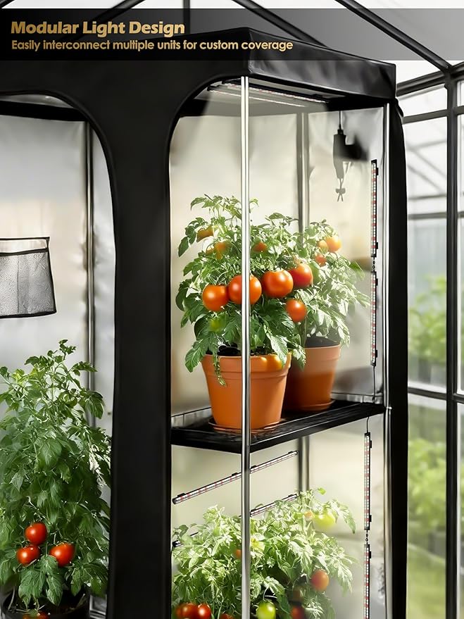 Smart Grow Light for Indoor Plants3500K Full Spectrum LED Plant Light Strips with 3/9/12H Auto TimerStepless DimmingModular DesignPlug and Play (Black 6 Pack 48W)