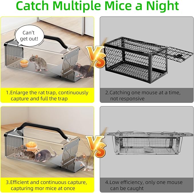 2026 Humane Mouse Trap Indoor Animal Humane Live Cage TrapExtended Transparent Humanes Rat Trap OutdoorSensitive Pedal TriggerEasy to Catch&ampRelease Live Animal Trap for RodentShrewMoleVoleM