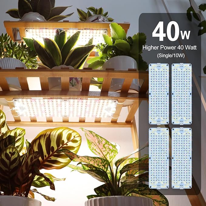 4Pack Flat Panel Grow Lights for Indoor Plants Seed Starting Vegetables with 4/8/12 Hr Timer 40W Full Spectrum LED Plant Growing Lamps for Cabinet/Shelves/Greenhouse Plug-and-Play Connect Freely
