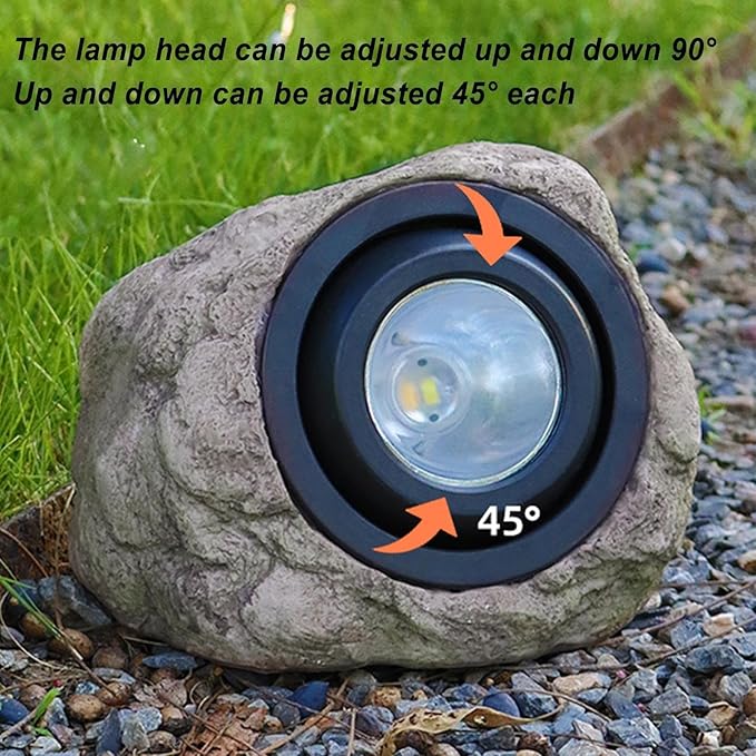 Solar Garden Rock Lights Outdoor LED Waterproof Spotlight Outside Led Garden Spot Lights Decorative Stone Light for Yard Patio Walkway Pathway(Dark Grey)