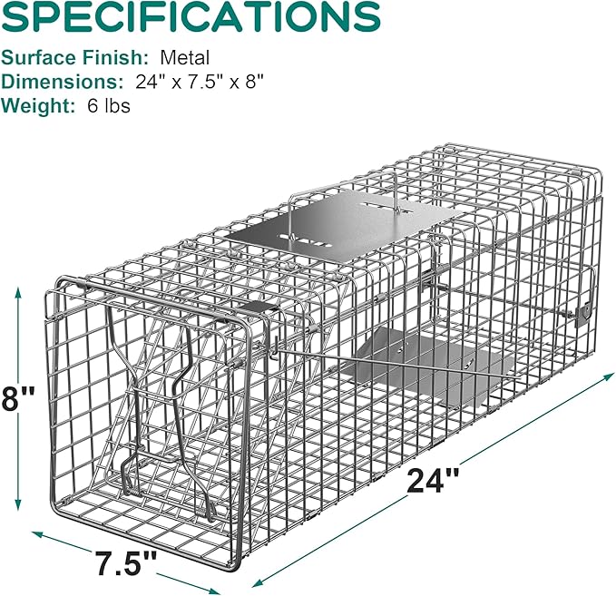 Nouva 24 Live Animal Cage Trap - Steel Large Folding Humane Cat Trap Raccoon Trap w/Handles for Rabbits Stray Cats Squirrels Skunk Groundhogs and Opossums
