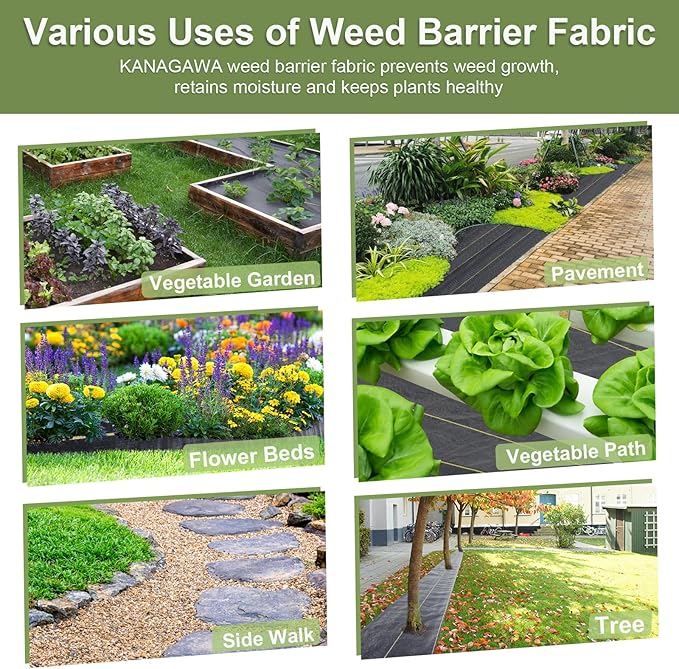 KANAGAWA 3ft x 50ft Weed Barrier Fabric 6oz Heavy-Duty Woven Landscape Fabric with Staples Breathable Weed Control for Garden Beds Driveways Farming &amp Landscaping