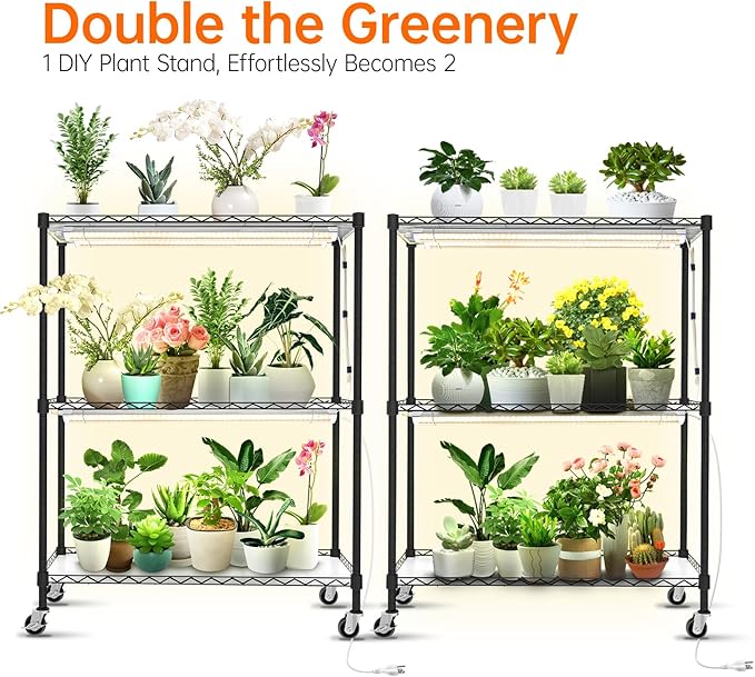 Bstrip DIY Plant Shelf with Grow Light Grow Light Shelf with Adjustable Rack and Wheels Plant Stand 8-Pack 192W T8 Full Spectrum Lamps ideal for Seed Starting Seed Tray 29.5L x 13.8W x70.9H