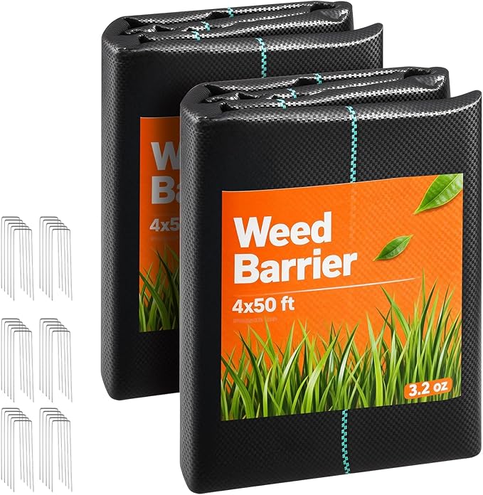 VEVOR Weed Barrier Fabric Heavy Duty 2 Packs 4x50FT 3.2oz Weed Blocker Fabric Woven Landscape Fabrics Garden Fabrics Weeds Barrier Weeds Control Ground Cover Geotextile Webbing Black