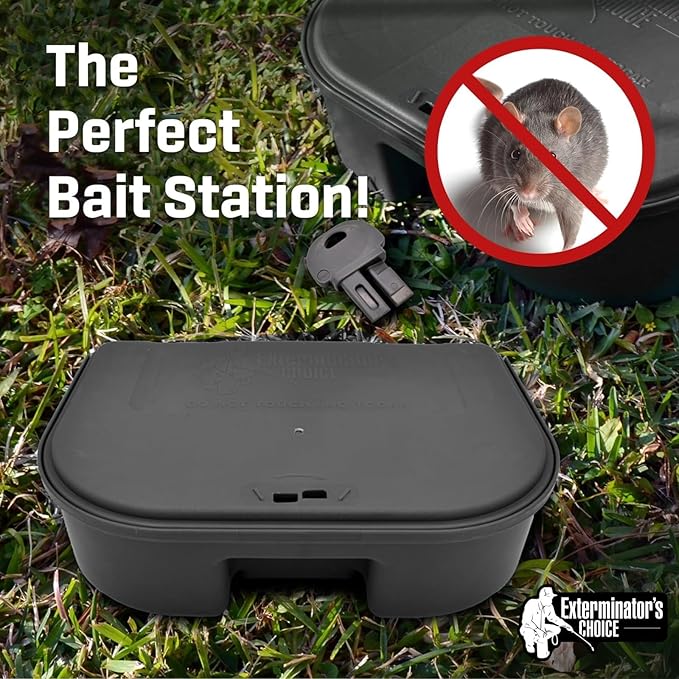 Exterminators Choice Mouse Bait Station Kit - Heavy-Duty Indoor &amp Outdoor Use - Bait Stations for Yard - Secure Key-Lock Design - Pack of 6 1 Key Black 4.75in x 3.5in x 1.25in