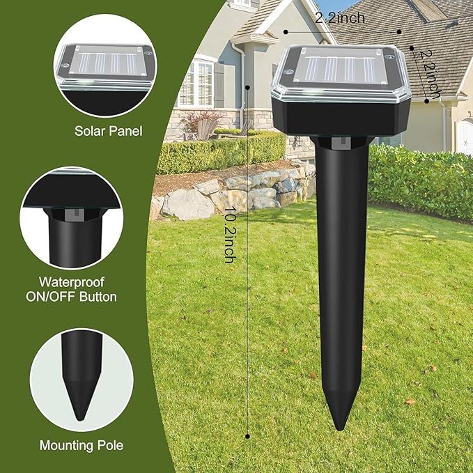 8 Pack Ultrasonic Mole RepellentSolar Powered Gopher Mole Repellent Stakes for ChipmunksSnakeGophersVolesWaterproof Sonic Moles Deterrent for Home GardenYard(8 Pack)