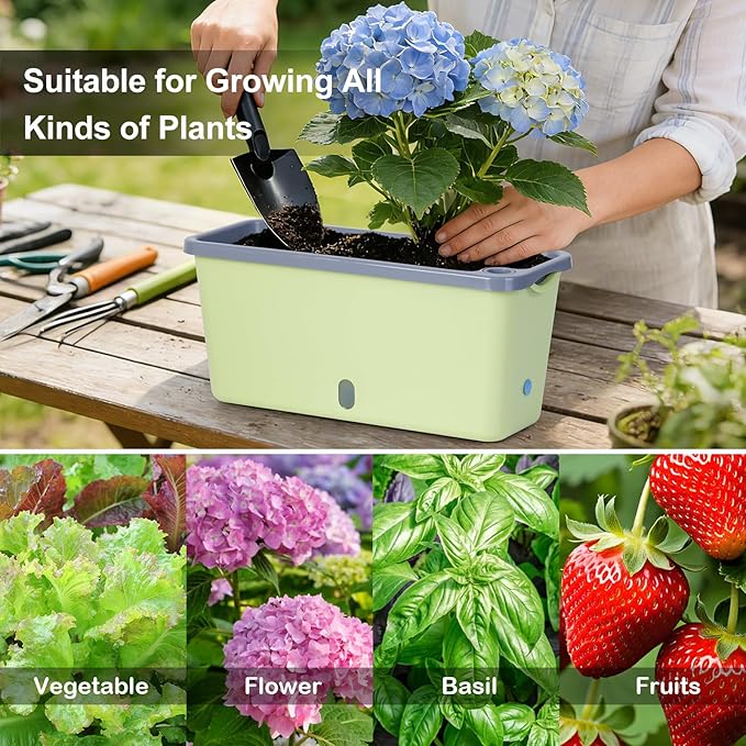 Window Box Planter 4 Packs 14 Inches Rectangle Flower Pots with Breathable Drainage Holes Pots for Vegetables Herbs Flowers Garden Windowsill Balcony (Green &amp Grey)