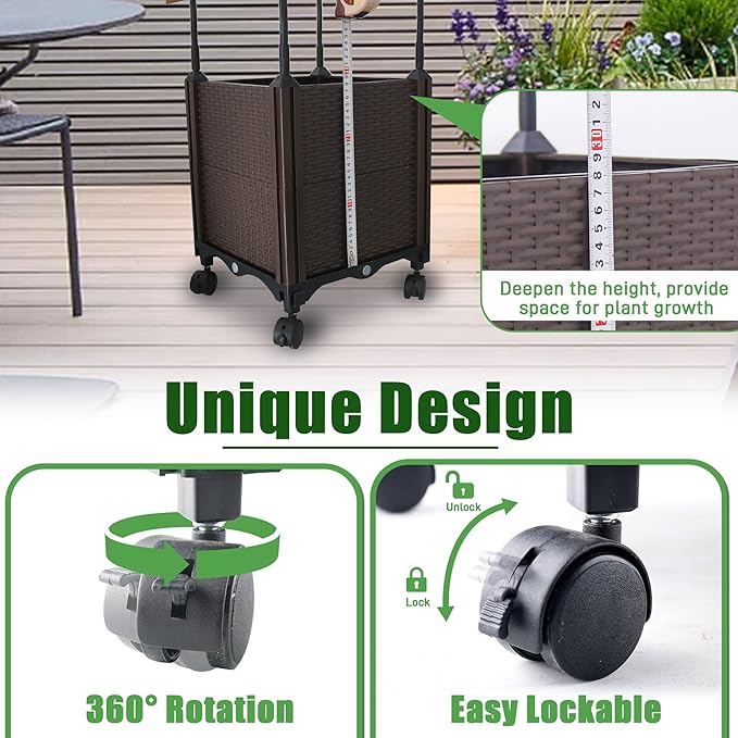 Raised Garden Bed Planter Box with Trellis 74 Self-Watering Tomato Planters for Climbing Plants Vine Flowers Outdoor Patio Tomatoes Cage with Wheels 1Pack