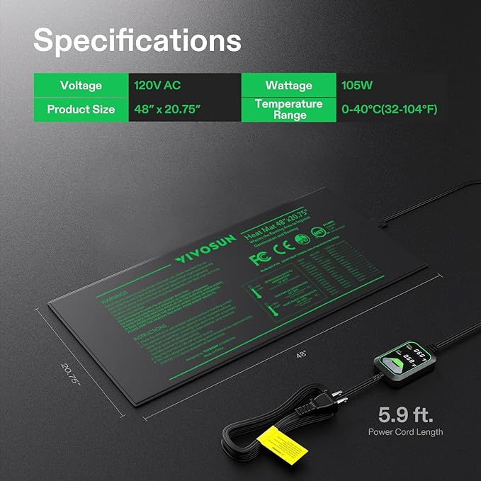 VIVOSUN 48x20.75 Seedling Heat Mat with Built-in Temperature Controller UL &amp MET-Certified Waterproof Plant Heating Pad for Germination Hydroponics Brewing Breeding and Greenhouses