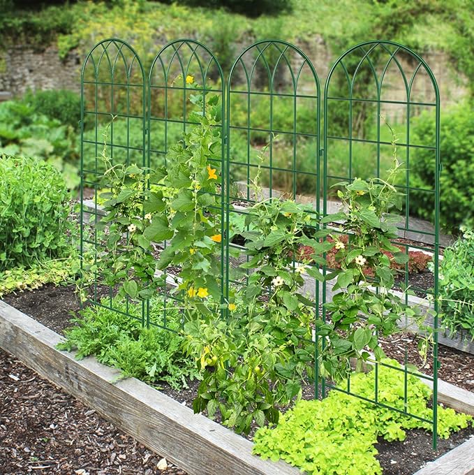 4 Pack Metal Garden Trellis for Climbing Plants 71 Inch Green Metal Garden Trellis for Vines Plant Rose Vegetable SupportLarge Decorative Outdoor Trellis
