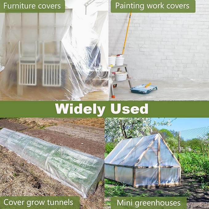 6 mil Clear Greenhouse Film UV Resistant Thickened Polyethylene Plastic Sheeting 10 x 50ft