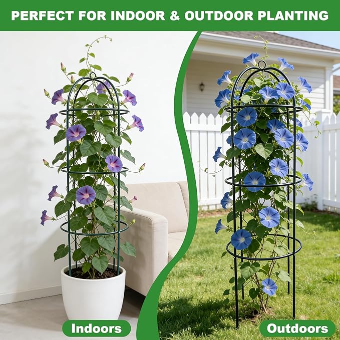 Garden Obelisk Trellis for Climbing Plants 5.7/4.5FT Heavy Duty Metal &amp Rustproof Plant Climbing Support for Garden Indoor Outdoor Potted Plant Flowers Fruits Vegetable Vines (4.5FT / 2Pack)