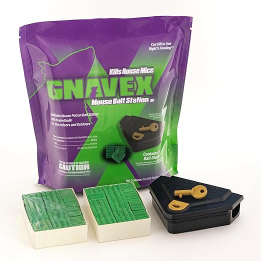 Gnavex Mouse Bait Station RF 32ct Refillable Bait Station with 32 Bromethalin Bait Blocks for Effective Indoor and Outdoor House Mouse Control