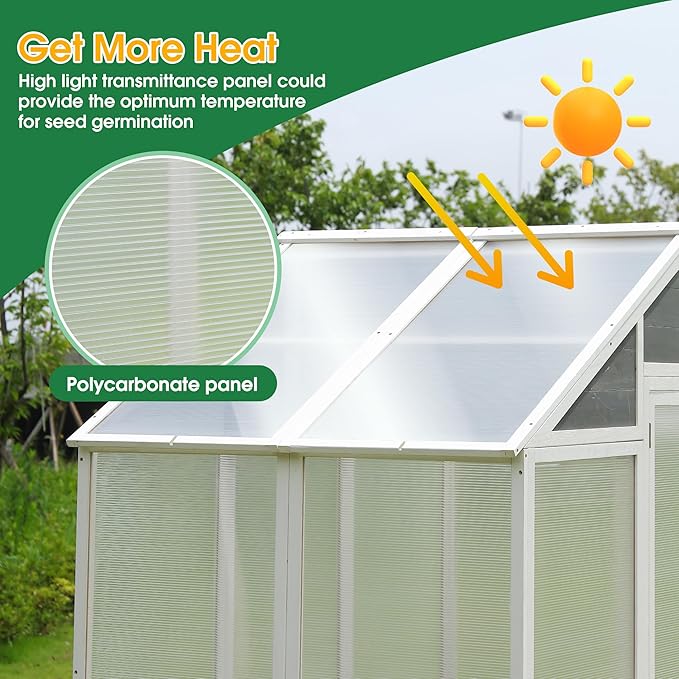 Polycarbonate Greenhouse Outdoor Walk-in Hobby Green House for Patio Backyard Lawn Wooden Greenhouse Garden Shed for Plants Grow House with Front Entry Door (76x48x86 in)