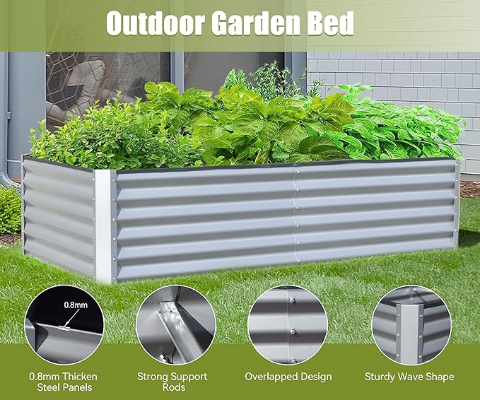 Galvanized Raised Garden Bed Outdoor Planter Garden Boxes Large Metal Planter Box for Gardening Vegetables Fruits Flowers Herb Tomato Potato. (Silver6x3x1.5ft)