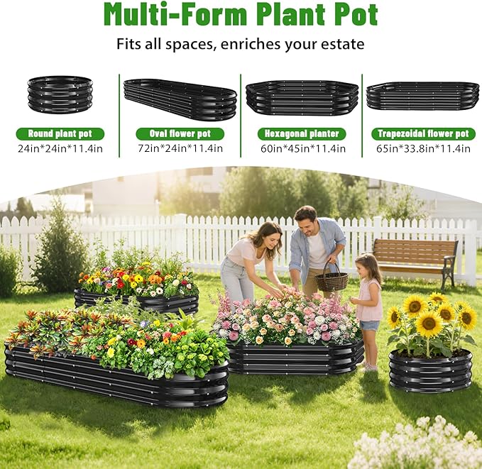 Oval Raised Garden Bed 6 x 2 x 1FT Galvanized Steel Planter Box with Wave-Shaped Metal Panels Painted for Outdoor FlowerTreeHerb &amp Vegetable Garden (Black 72X24X12 inches)