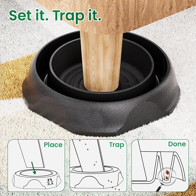 Bed Bug Interceptors 12 Pack Bed Bug Traps Insect Detector for Bed Sofa &amp All Furniture. 24/7 Monitor 360° Protection for Your Family's Peaceful Sleep Black
