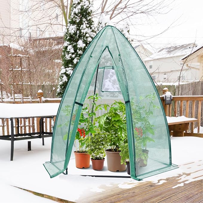 Portable Plant Protector from Animals Ohuhu Greenhouse for Outsides with Durable PE Cover Heavy Duty Green House with Zippered Door Mesh Window for Vegetables Flowers Fruits Herbs 63x54x71 Inch