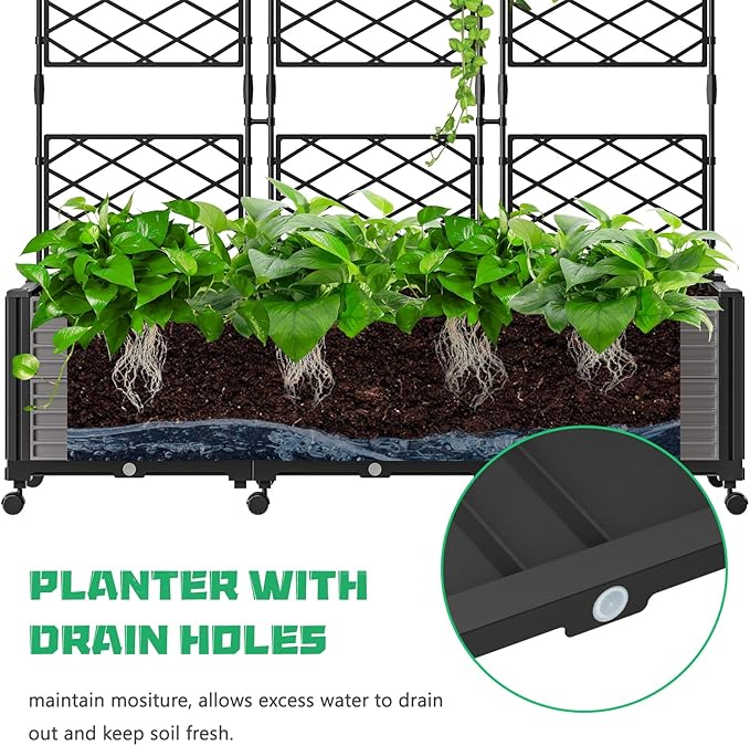 DoCred 63 H Raised Garden Bed Planter Box with Trellis Floorstanding Vertical Horticulture Planter Box Tomato Cage with Wheels for Vine Climbing Plants Flowers Herbs