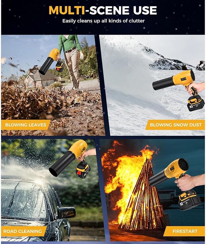 Leaf Blower Cordless Handheld 800000 RPM Rechargeable with Extended Nozzle and 2 Batteries Lightweight Electric for Car Drying and Patio (US Plug)