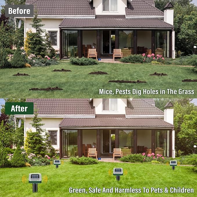 10 Pack Mole Repellent Solar Powered for Lawns Snake Repellent for Yard Solar Gopher Repellent Ultrasonic for Outdoor Get Rid of Mole Gopher Snake Groundhog Skunk Voles