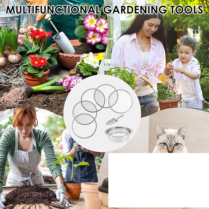 Stainless Steel Soil Sieve Stainless Steel Soil Sieve Interchangeable Meshes Set Garden Filter with 9.45inch Diameter for Sand Rocks