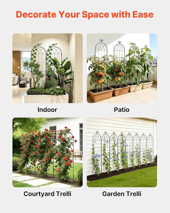 VEVOR 6 Packs Metal Garden Trellis for Climbing Plants Outdoor 71x20in Rustproof Plant Tall Trellis for Rose Vine Flowers and Vegetables