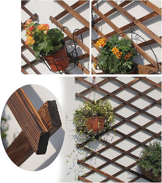Hanging Plant Trellis Wooden Trellis Lattice Wall Planter Expandable Planter Trellis Frame Trellis Fence Support for Outdoor Plant Hanging Pots Wall Decor Patio Garden (188x62cm/74x24.4in)