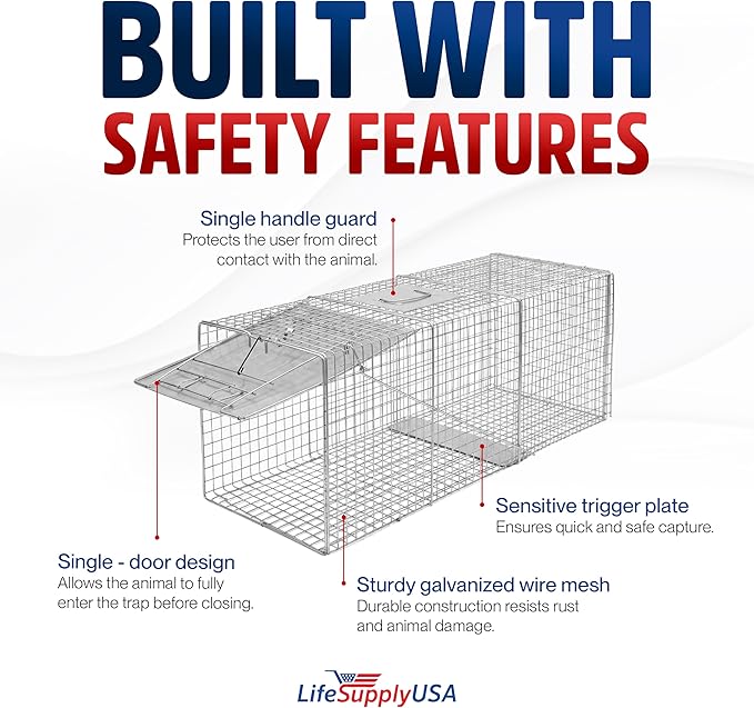 Heavy Duty Catch Release Large Live Humane Animal Cage Trap (32 x 10 x 12)