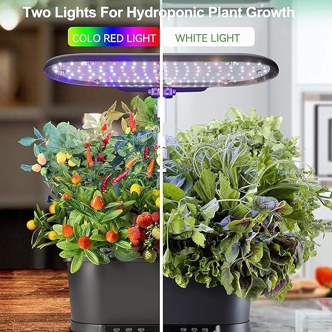Hydroponics Growing System Indoor Garden Herb Garden Kit Indoor with LED Grow Light Quiet Smart Water Pump Hydroponic Planter for Home Kitchen Office(Black)