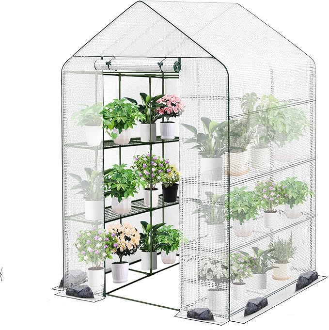 Twira Greenhouse for Outdoors 48 x 73.2 x 74.8 Walk in Plant Greenhouses Heavy Duty with Thicken PE Cover 3 Tiers 8 Shelves Greenhouse Plastic Portable Green House for Outside Patio Gardening