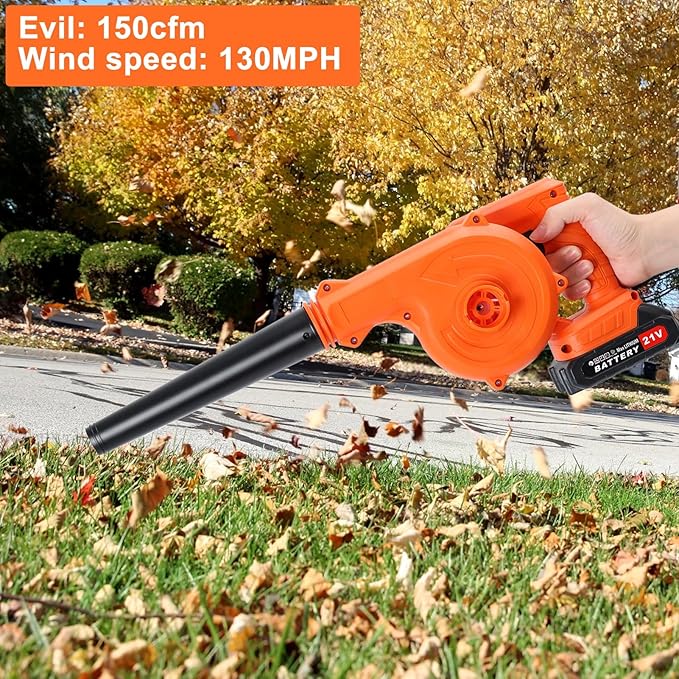 Honrane Cordless Leaf Blower18V/21V Electric Leaf Blower Cordless with Battery and Charger 130MPH 150CFM High Speed Leaf Blower with 5 Tubes 1.5Ah Lightweight Battery Powered Leaf Blowers for Lawn