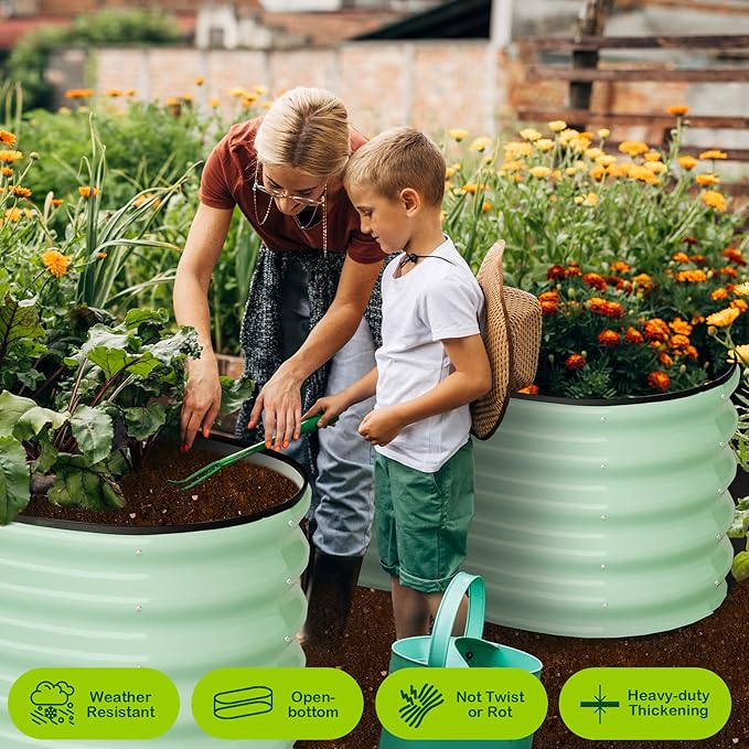 GarveeLife 2 Pcs 4.5x2x1ft Oval Raised Garden Bed Galvanized Raised BedsOpen-Ended Base Metal Raised Planter BedsGarden Bed OutdoorPlanter Raised Boxes for Vegetables FlowersTool-Free AsseGreen