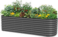 Vego garden 26 Extra Tall Raised Garden Bed Kits 10 in 1 Modular Raised Planter Box for Vegetables Flowers Fruits Oval Metal Raised Garden-Modern Gray