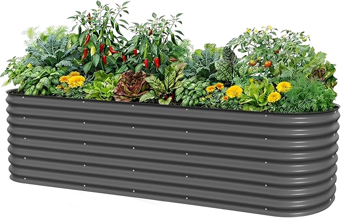 Vego garden 26 Extra Tall Raised Garden Bed Kits 10 in 1 Modular Raised Planter Box for Vegetables Flowers Fruits Oval Metal Raised Garden-Modern Gray