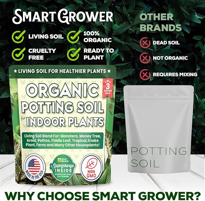 Organic Potting Soil for Indoor Plants. Boost House Plant Growth for Monstera Fiddle Leaf Money Tree Pothos Snake Plant Aroid Flowers Herbs Veggies &amp More Smart Grower 3 LB Ready to Plan