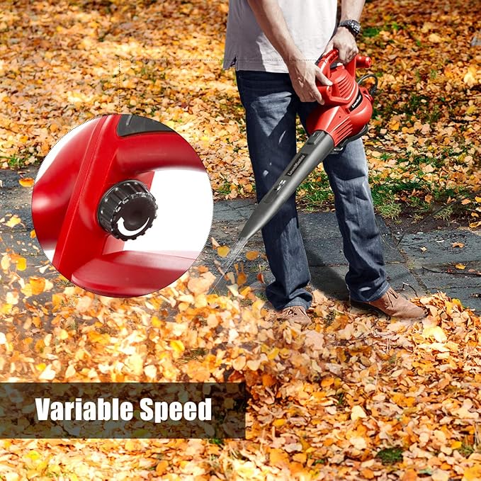 LawnMaster Red Edition BV1210E 1201 Electric Blower Vacuum Mulcher 12 Amp Variable Speed with Metal Impeller 240 MPH 380 CFM 16:1 Mulch Ratio