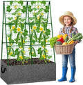 Cucumber Trellis with Grow Bag 50 x 36 Inches Reusable Garden Vegetable Trellis with Fabric Raised Bed Climbing Net and Plant Support Clips for Greenhouse Climbing Plants